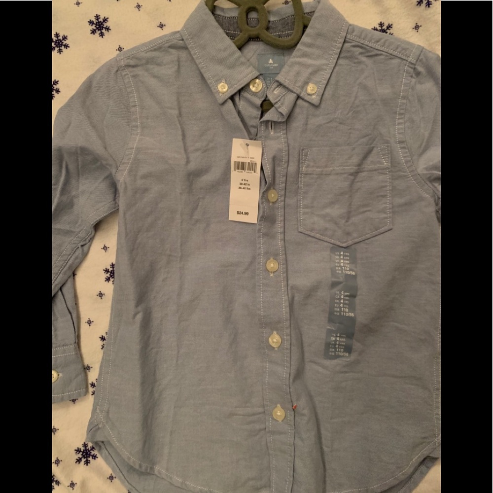 Denim wash long sleeve button down top NWT
